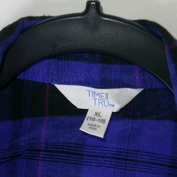 Time and Tru Womens Plaid Flannel Shirt Purple Black Long Sleeve Size XL - Picture 3 of 3
